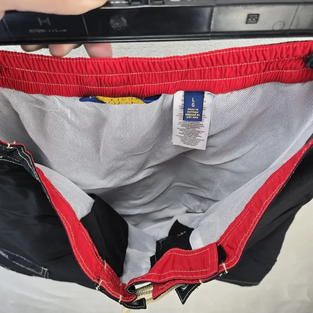 Polo Ralph Lauren Swim Shorts Mens Large Black Cargo Trunks Red Pony Logo Surf